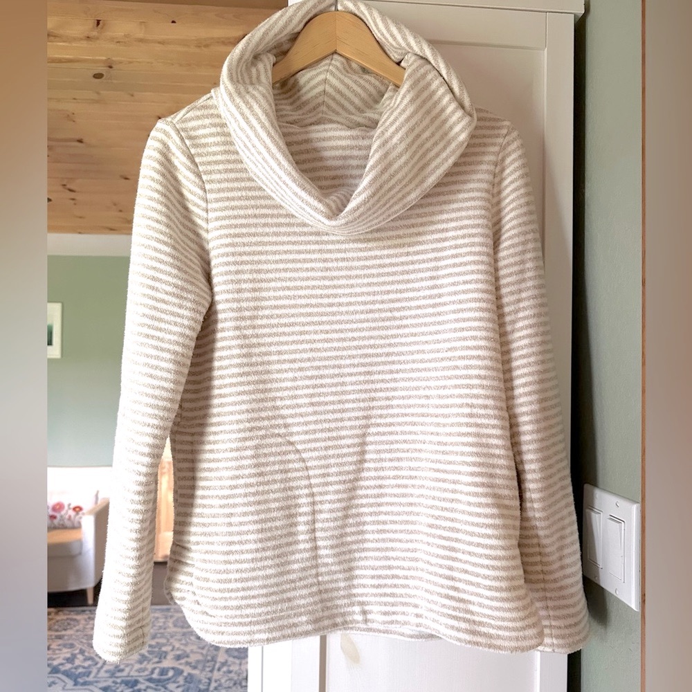 Tommy Hilfiger Cream and Gray Striped Cowl Neck Sweater